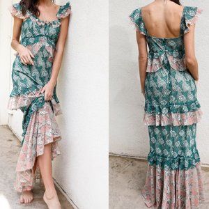 Lace Layered Ruffle Detail Midi Dress